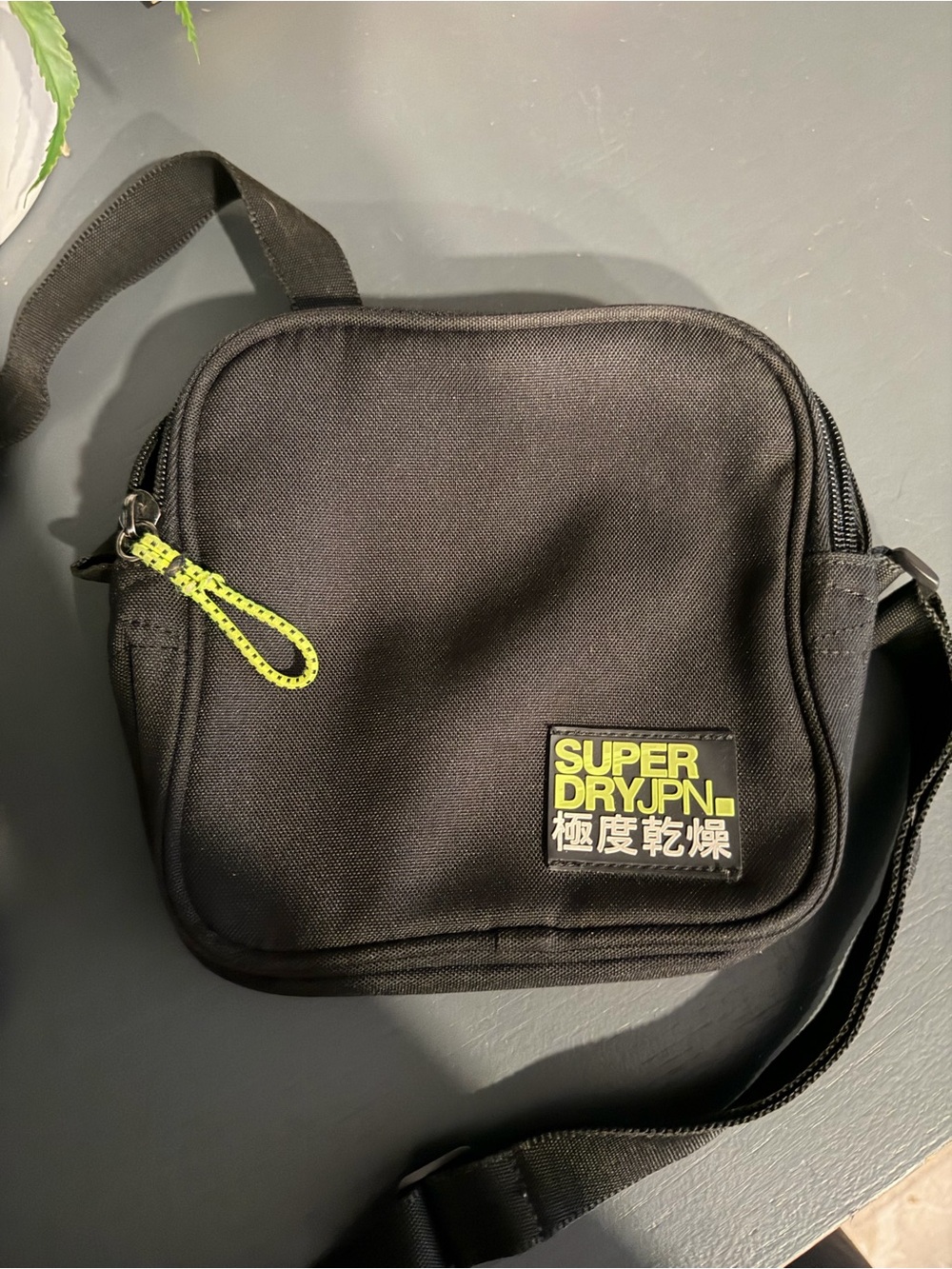 Superdry Black Crossbody Bag with Neon Yellow Accent